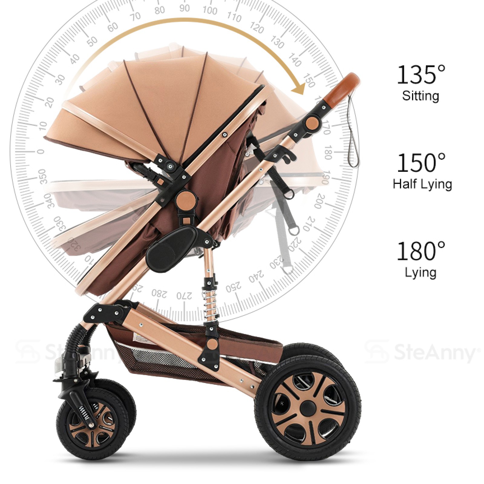 Zkiprm 3-in-1 Combination Pram Travel Systems With Baby Seat, Up To 22 Kg, Foldable Buggy, Aluminium Frame, Mosquito Net/Rain Cover, Mum Bag Included, 0-4 Years Khaki